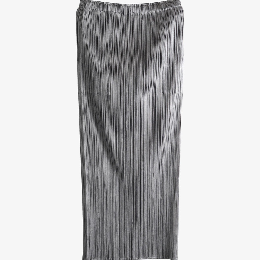 Issey Miyake Silver Pleated Maxi Skirt